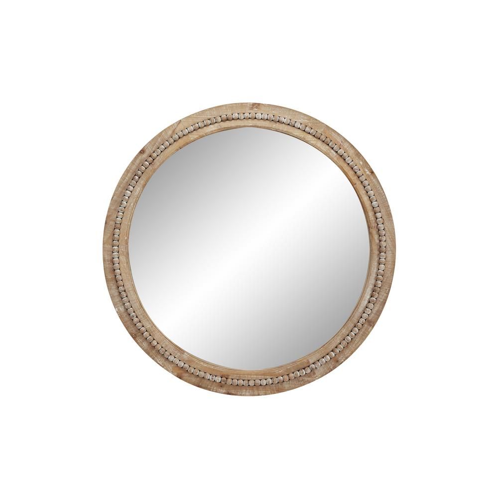 Round Natural Wood Brown Wall Mirror | The Home Depot
