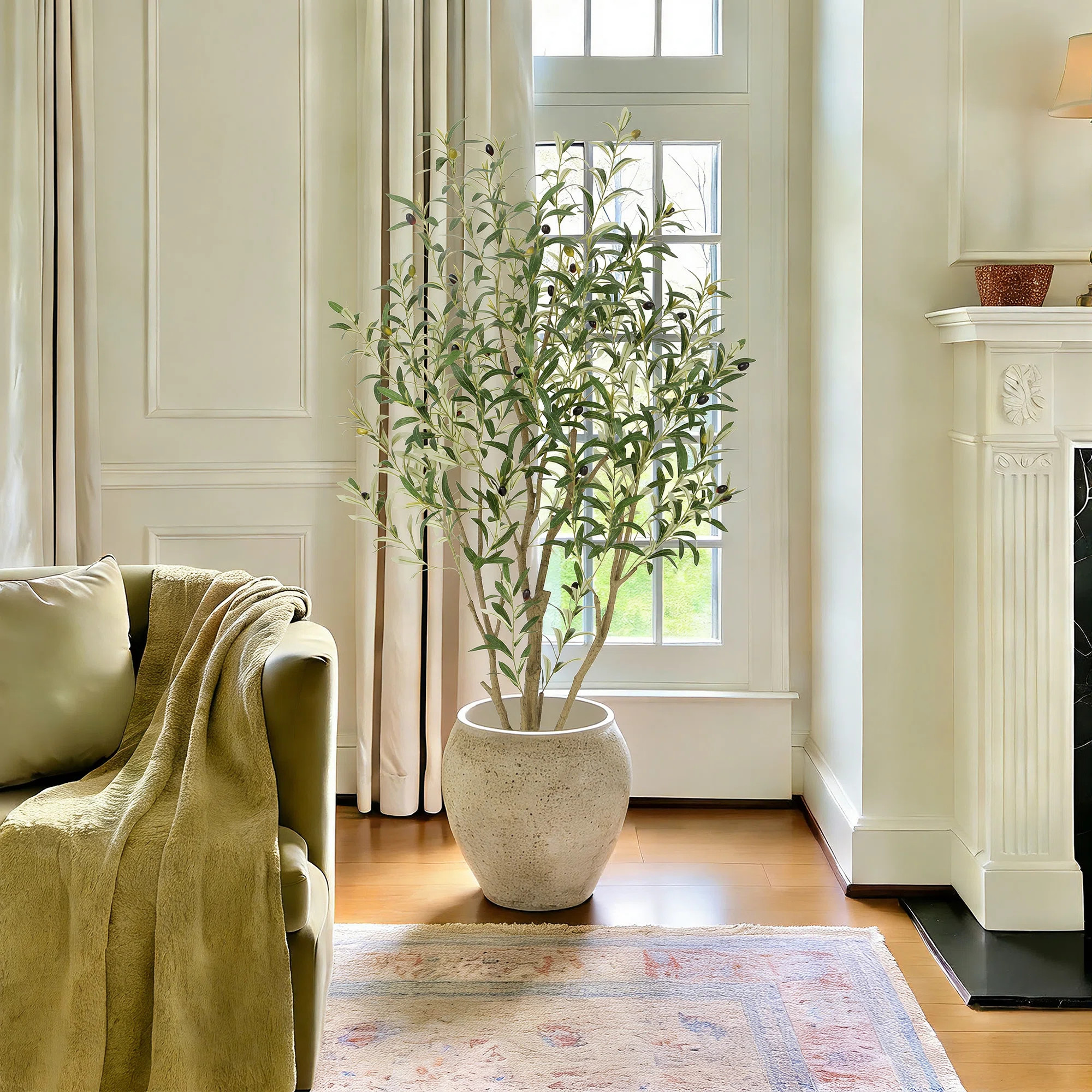 Large Faux Olive Tree with Realistic Multi-Stems - Lifelike Mediterranean Artificial Tree for Liv... | Wayfair North America