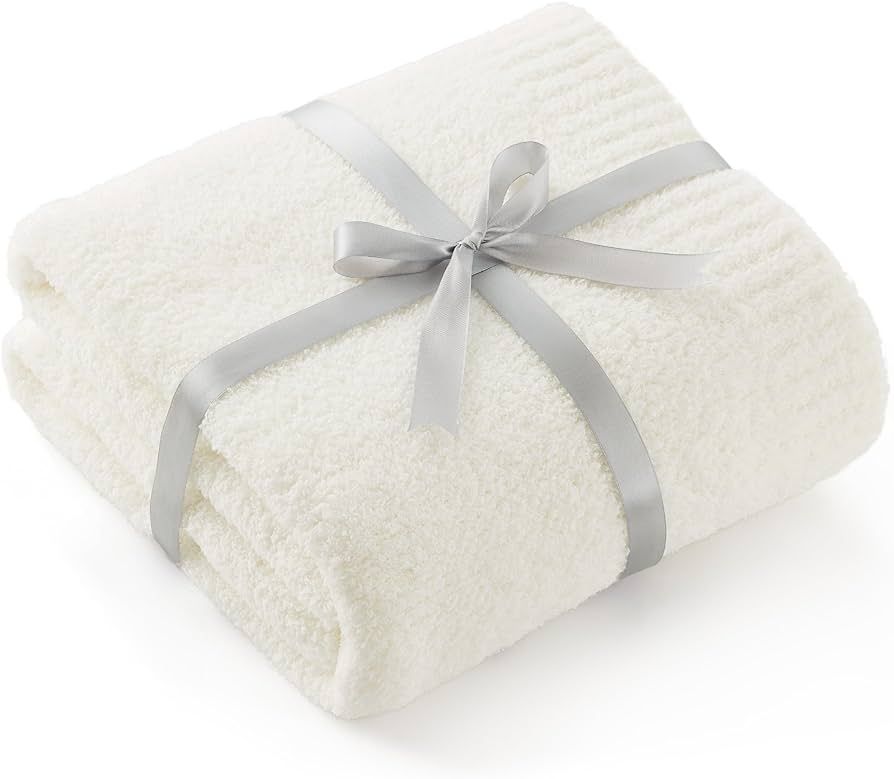 Bedsure Super Soft Knit Throw Blanket - Warm Cozy Reversible Cream Blanket, Fluffy Fuzzy Plush Li... | Amazon (US)