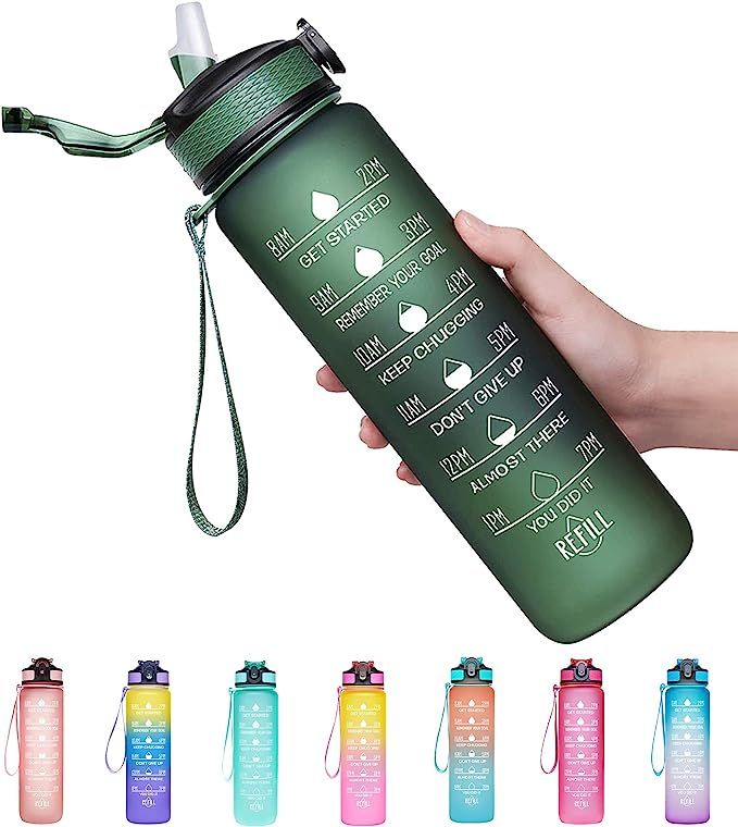 Giotto 32oz Leakproof BPA Free Drinking Water Bottle with Time Marker & Straw to Ensure You Drink... | Amazon (US)