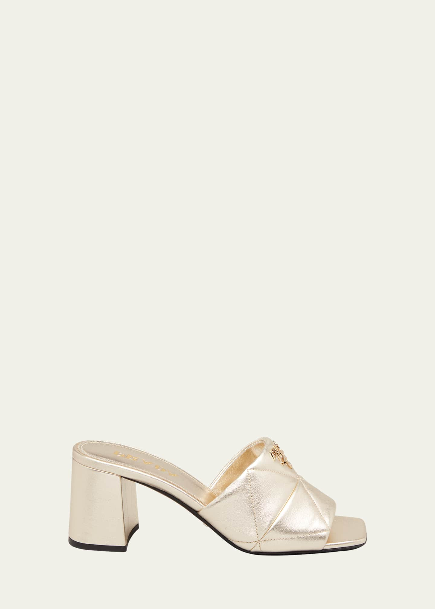 Prada 65mm Quilted Leather Block-Heel Slide Sandals | Bergdorf Goodman