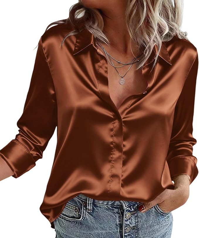 Zeagoo Satin Blouses for Women Casual Long Sleeve Button Down Silk Shirts Dressy Business Work Tu... | Amazon (US)