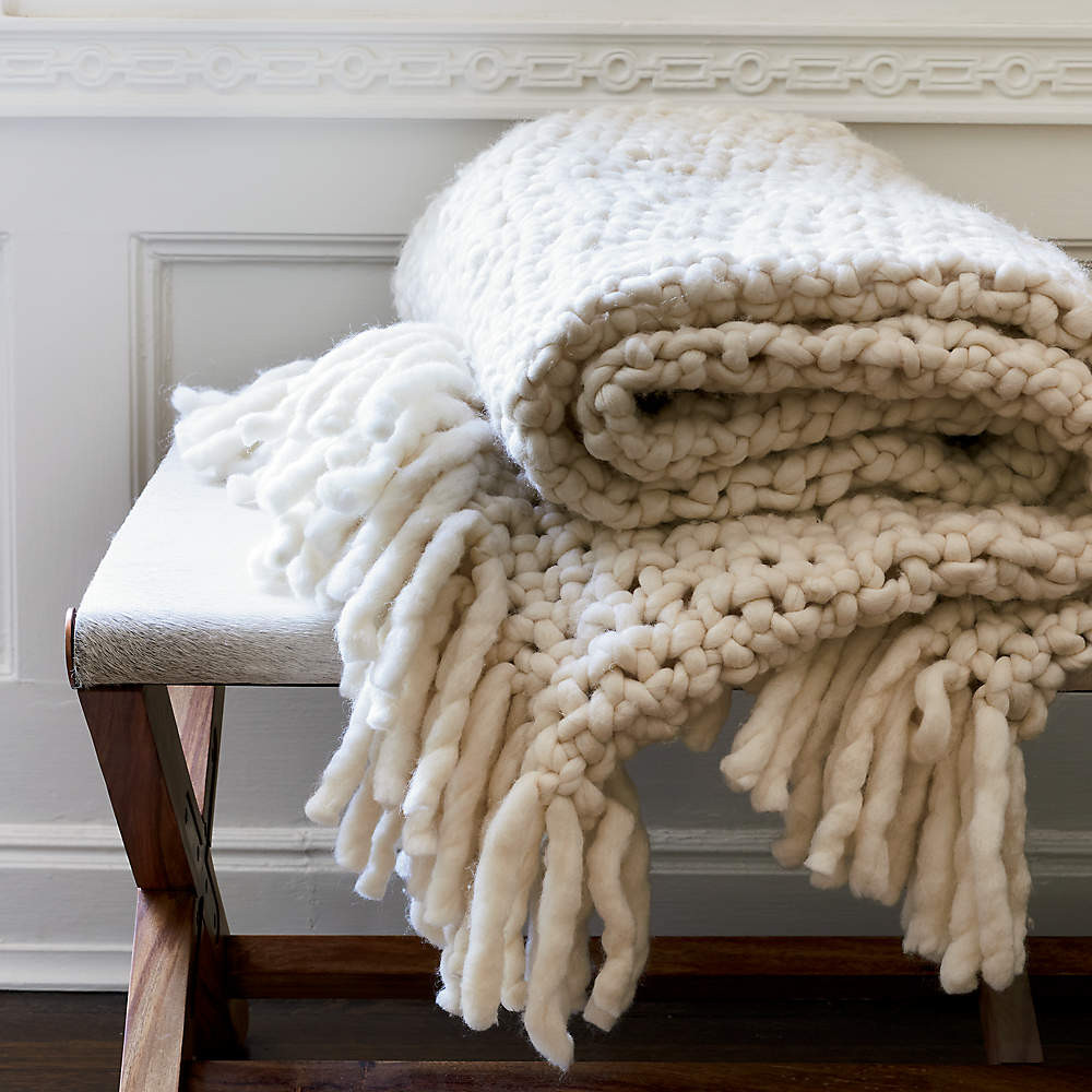 Overlook White Chunky Knit Throw Blanket + Reviews | CB2 | CB2