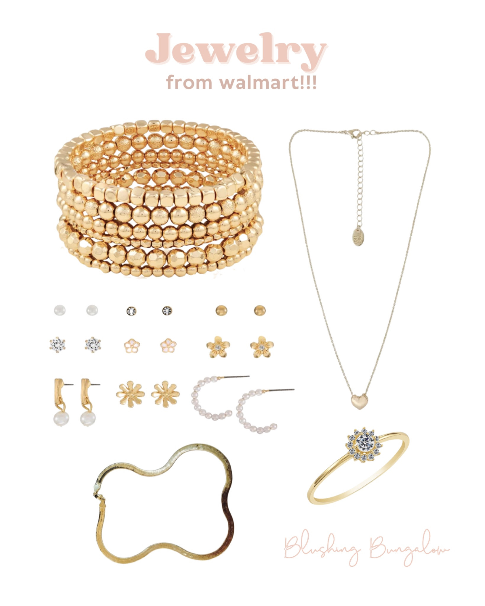 Jewelry, gold necklace, gold bracelets, gold rings, gold jewelry, Time and Tru, Walmart. #goldjewelry 

#LTKstyletip #LTKHoliday #LTKGiftGuide