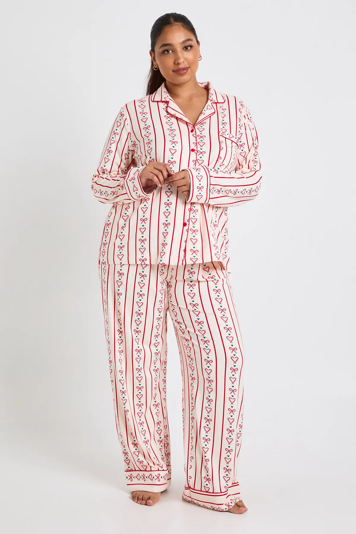 Plus Matching Family Christmas Heart and Bow Print Fleece Trouser PJ Set | Boohoo.com (UK & IE)