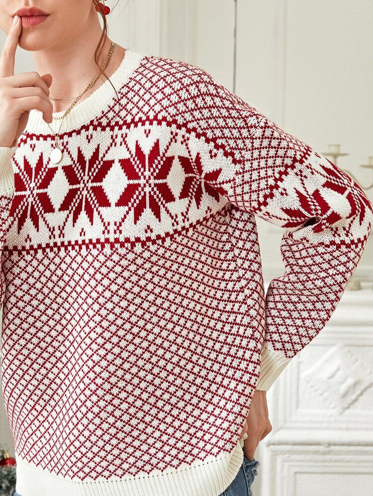 Christmas Pattern Drop Shoulder Sweater | SHEIN