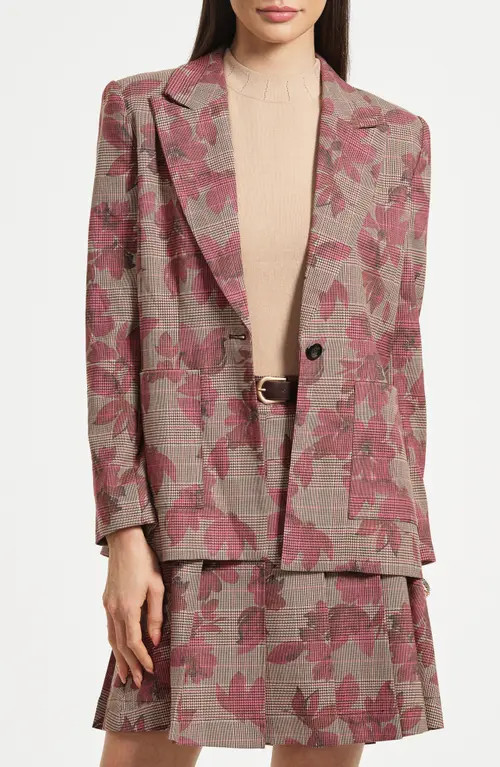Isaac Mizrahi New York Floral Plaid Blazer in Taupe Plaid Floral at Nordstrom, Size 6 | Nordstrom