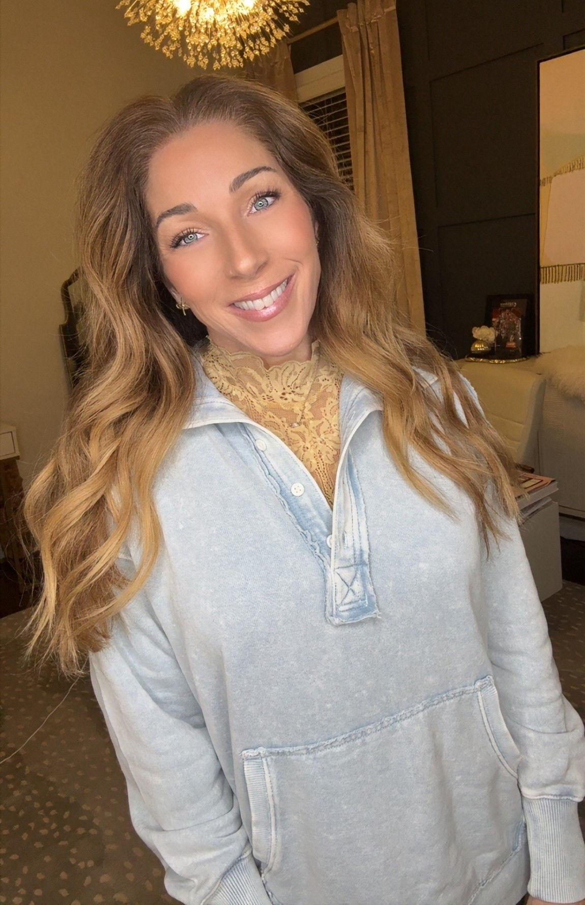 Elevate any sweatshirt, button up, sweater or pair this cute mock lace tank alone. So cute and takes your look to the next level! Lots of compliments on the undershirt!😍

Wearing S in tank an XXS in polo sweatshirtt

#LTKOver40 #LTKPetite #LTKootd