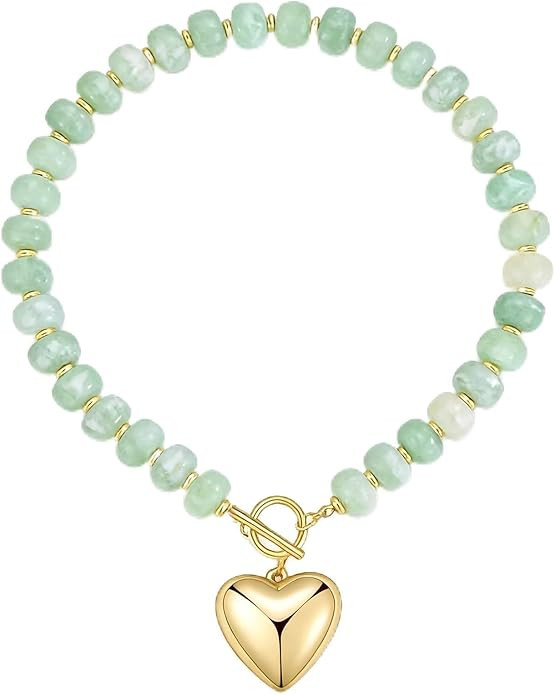 GZQ Chunky Gold Heart Necklace for Women, Acrylic Beaded Chain with Puff Heart Adjustable Clasp, ... | Amazon (US)