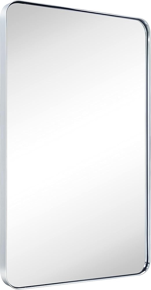 GRACTO 24x36'' Chrome Metal Framed Bathroom Mirror for Wall in Stainless Steel Rounded Rectangula... | Amazon (US)