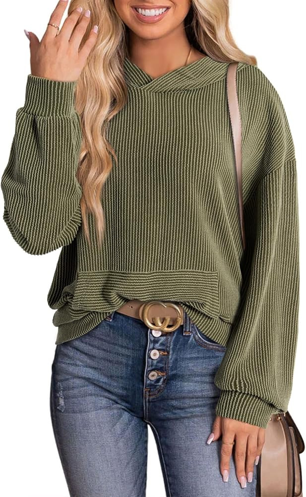 Dokotoo Women's Pullover Hoodies Sweatshirts Casual Loose Long Sleeve Ribbed Knit Shirts | Amazon (US)