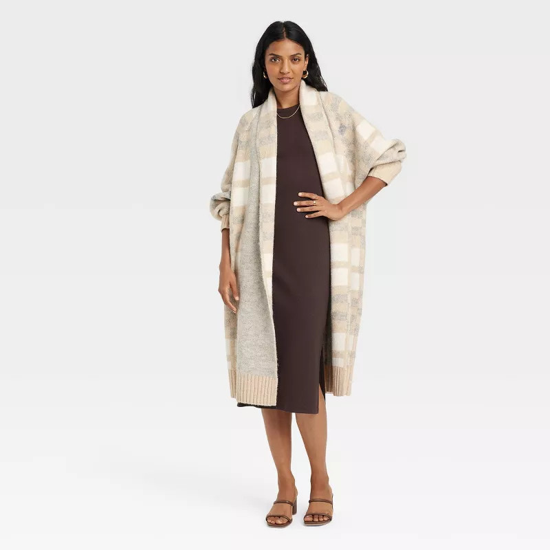 Women's Coatigan Sweater - A New Day™ Gray Plaid M | Target