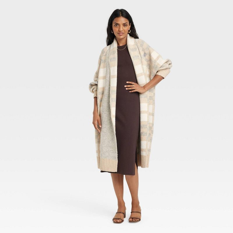 Women&#39;s Coatigan Sweater - A New Day&#8482; Gray Plaid XL | Target