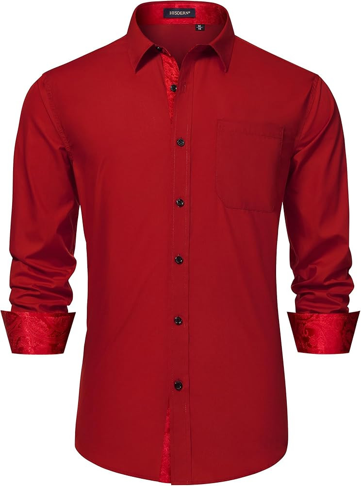 HISDERN Mens Dress Shirts Long Sleeve Button Down Casual Shirts for Men Inner Contrast Formal Bus... | Amazon (US)