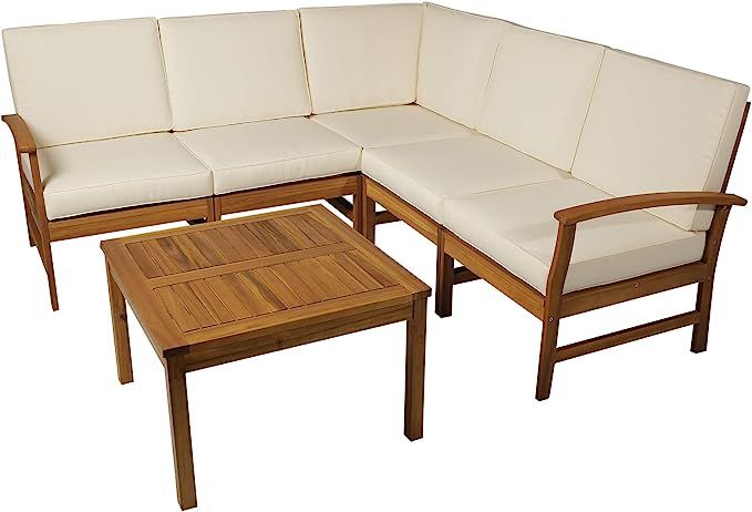 Outsunny 6-Piece Acacia Wooden Patio Furniture Conversation Chat Set Backyard Corner Sofa Tables-... | Amazon (US)