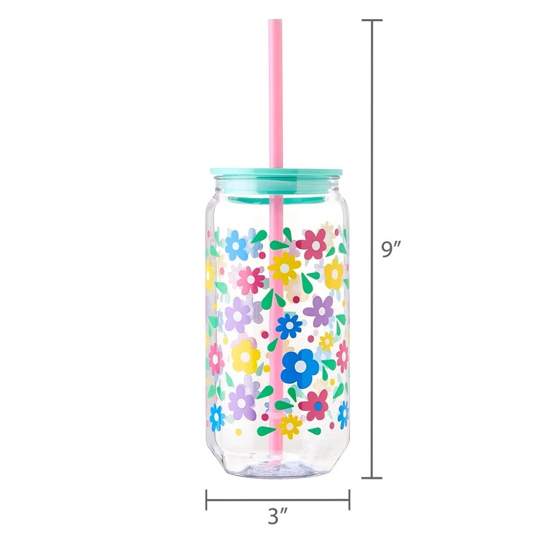 Flower Tumbler with Lid and Straw, Multicolor, Easter by Way To Celebrate | Walmart (US)