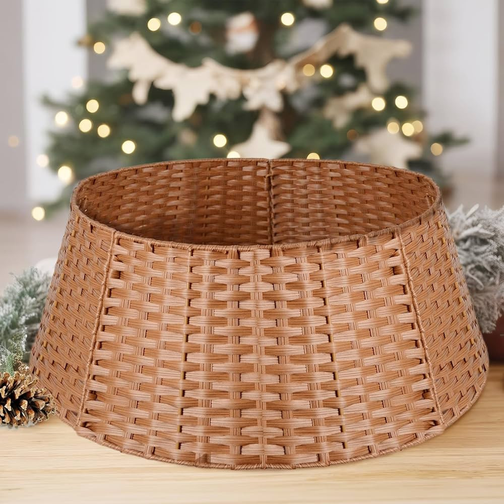 28in Farmhouse Christmas Tree Collar, Rattan Woven Christmas Tree Base Cover, Christmas Tree Bask... | Amazon (US)