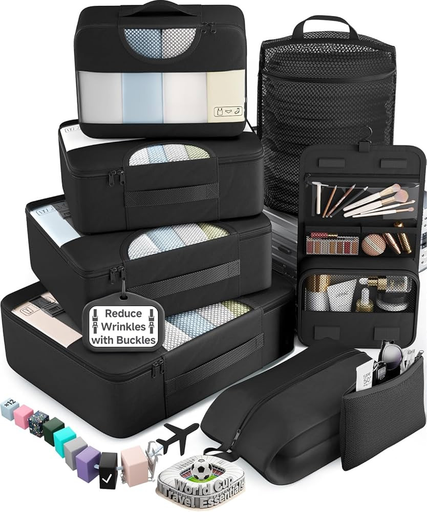 Veken 10 Set/8 Set Packing Cubes for Travel Essentials,Anti-Wrinkle Buckled Suitcase Organizer fo... | Amazon (US)