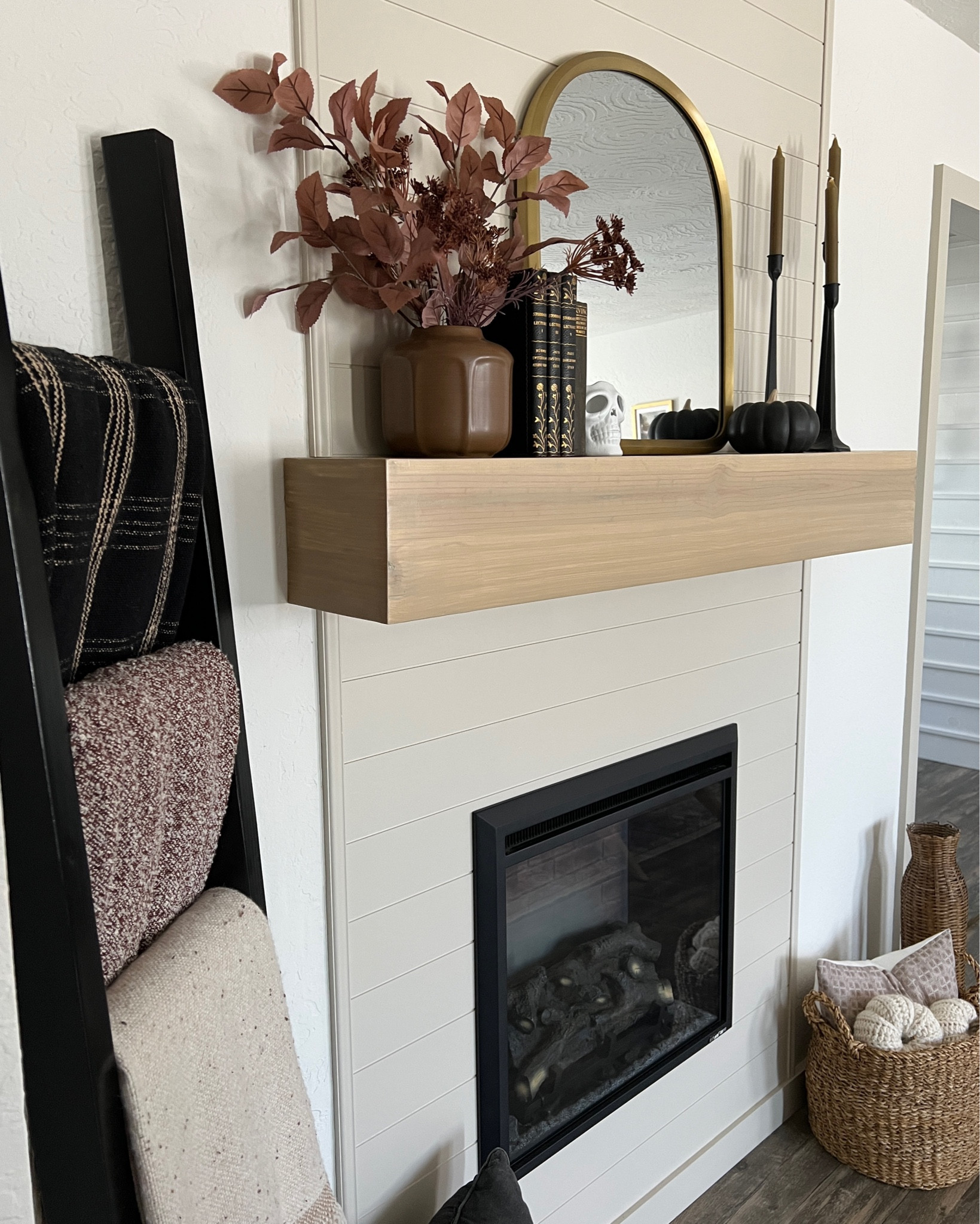 fireplace mantel mantle halloween fall autumn spooky seasonal decorations aesthetic cottage vintage neutral transitional home decor design styling interior ideas inspo

#LTKSeasonal #LTKHalloween #LTKhome