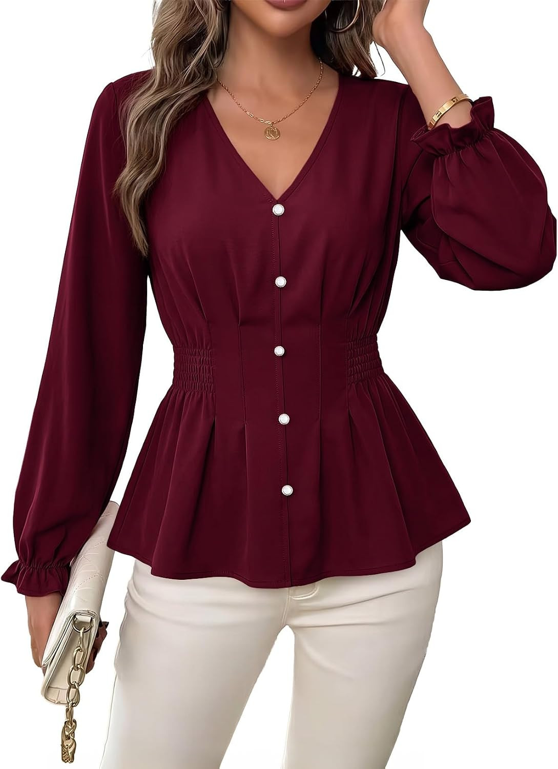 EVALESS Peplum Tops for Women Fall Long Sleeve Shirts | Amazon (US)