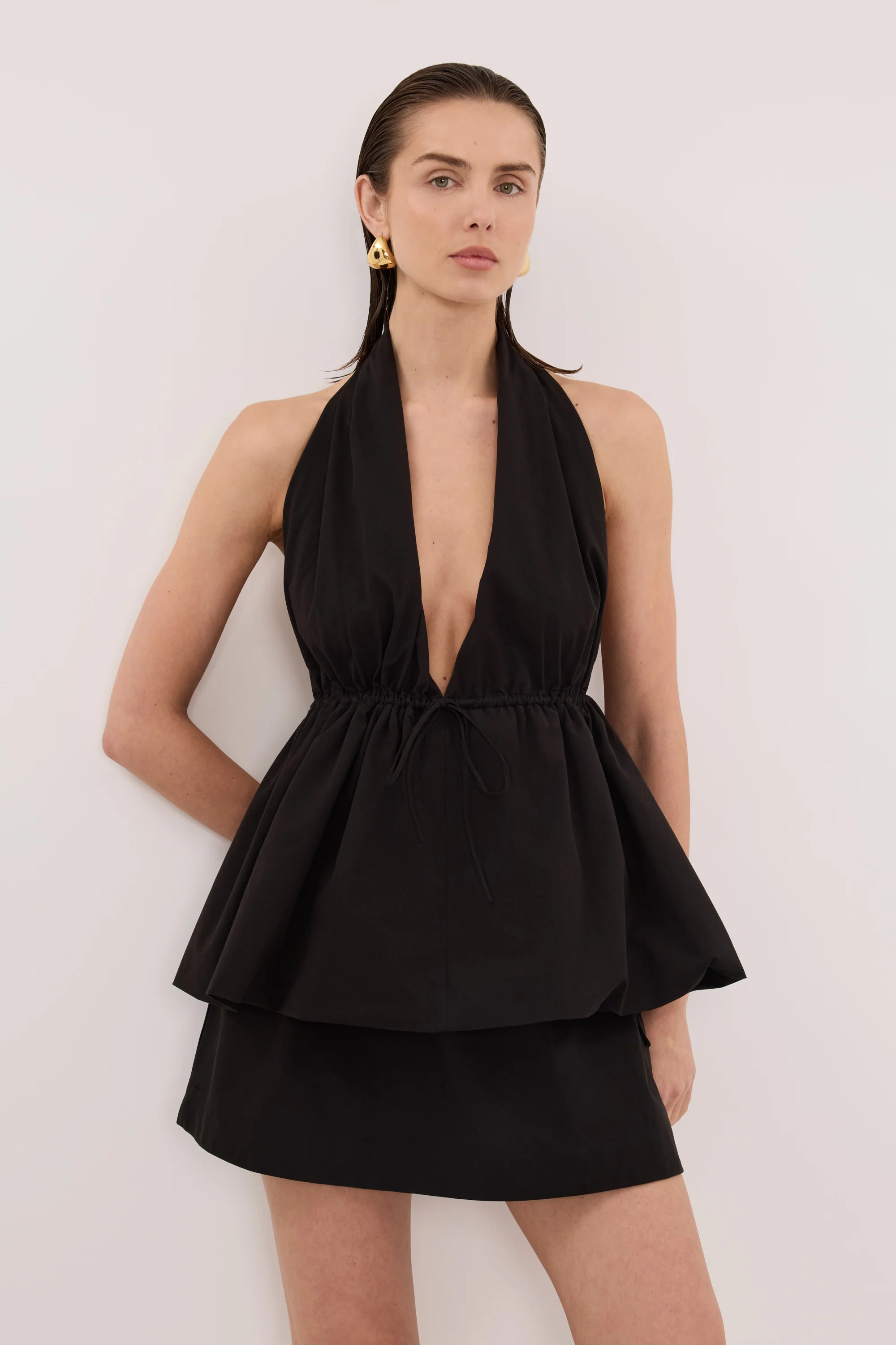TAMMY BLACK POPLIN HALTER TOP | DISSH