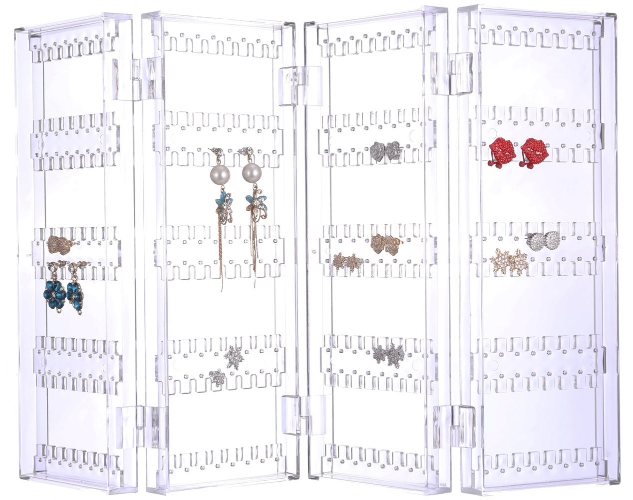 Sooyee Acrylic Earring Holder Organizer,256 Holes 5 Tiers Stud Organizer,4 Doors Foldable Necklac... | Amazon (US)
