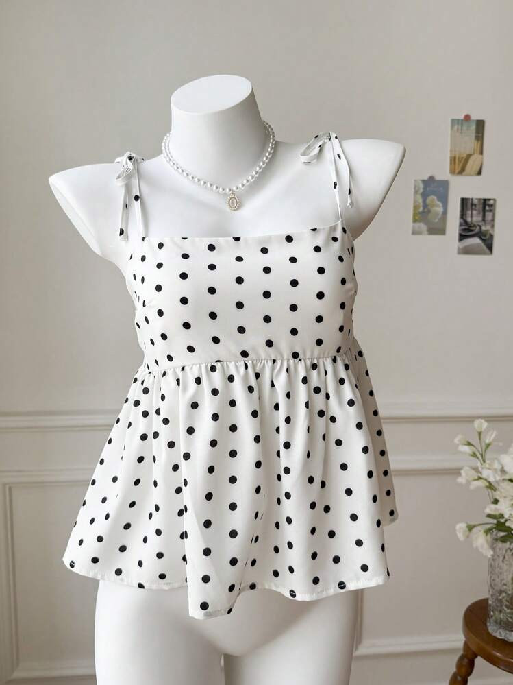 Comfortcana New Cute Polka Dot Top White Woven Polka Dot Camisole For Women | SHEIN