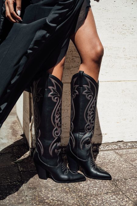 Western boot for #festival season! Black knee high western boot with whipstitching detail and a perfect block heel.

#LTKshoecrush #LTKSeasonal #LTKFestival