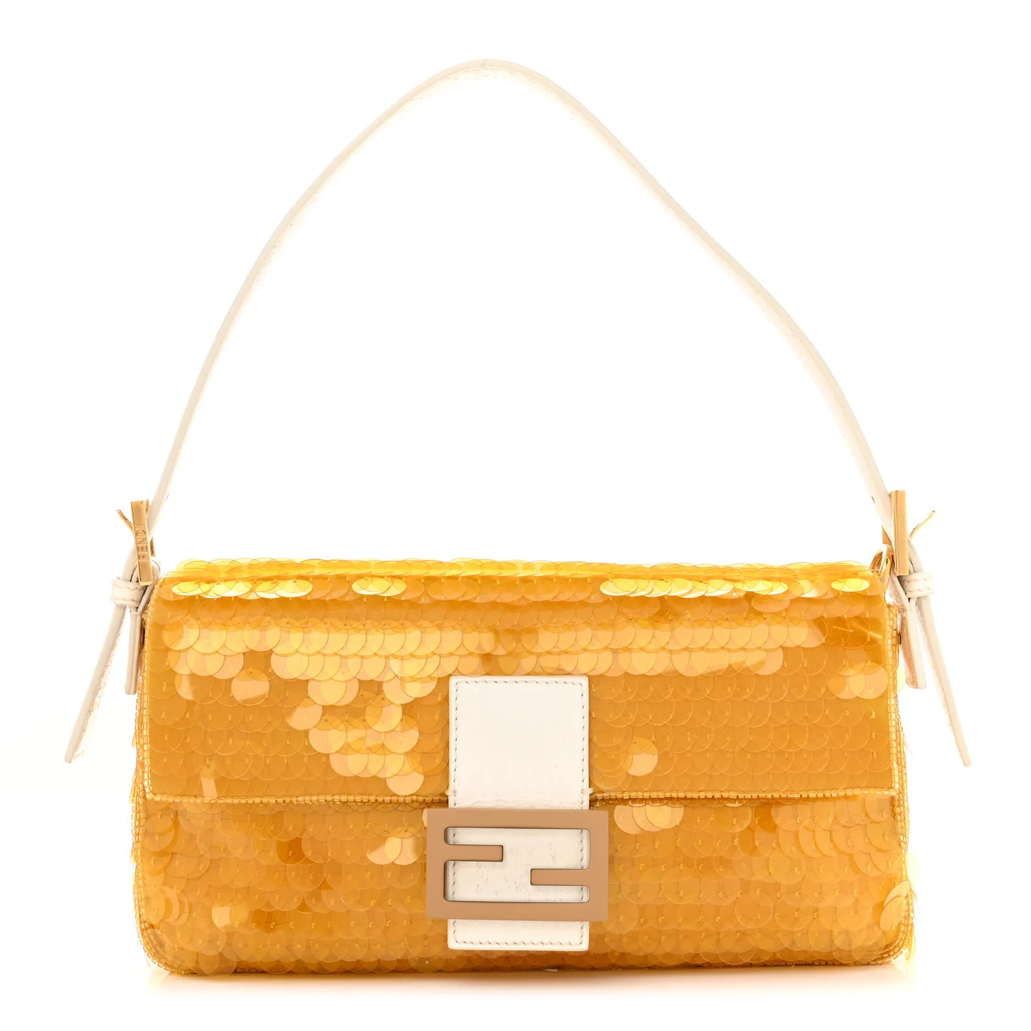 Fendi Satin Sequin Paillettes Elaphe Plexiglass Baguette 1997 Giallo Avorio | FASHIONPHILE (US)