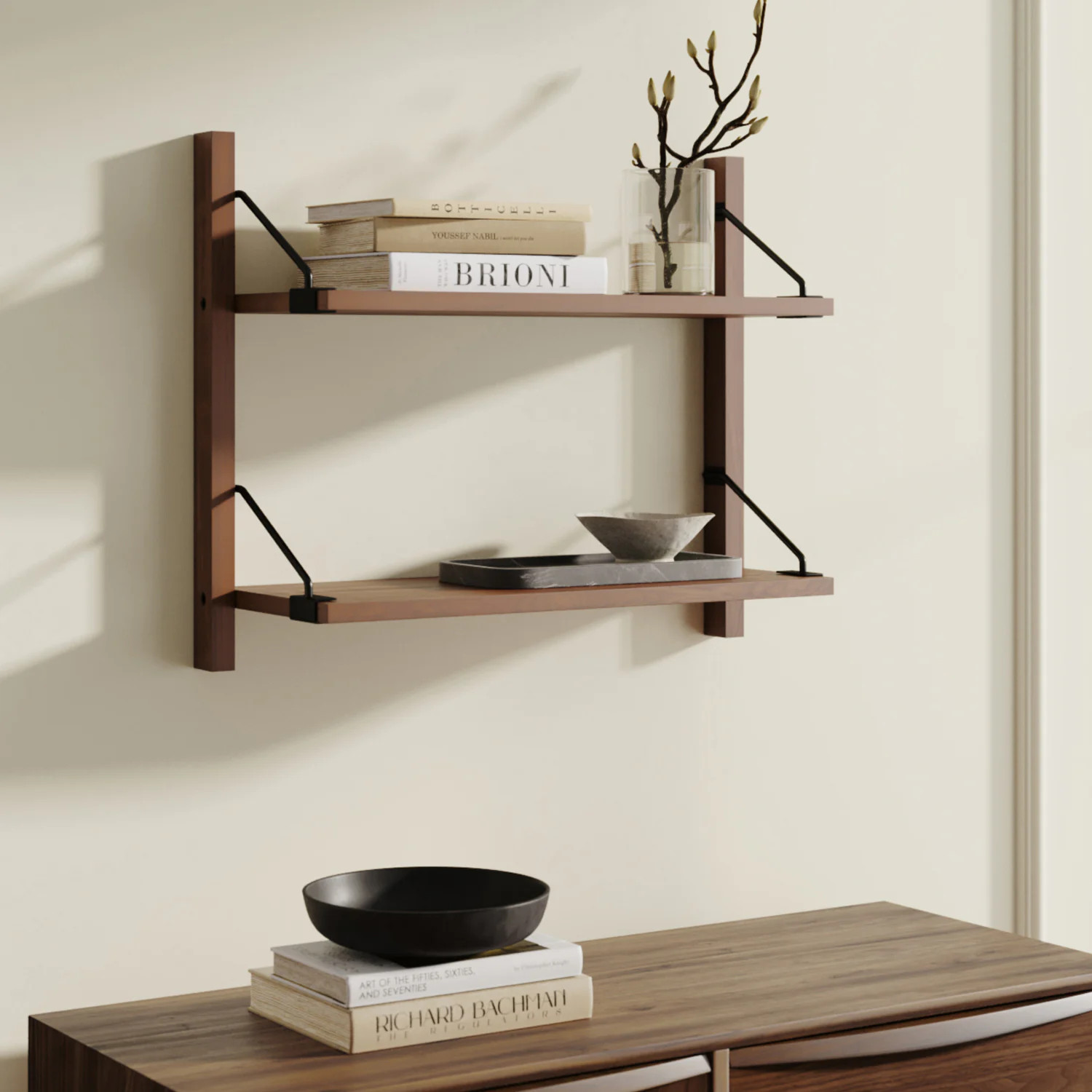 Stark 25" 2-Tier Shelving Unit - Walnut | Article