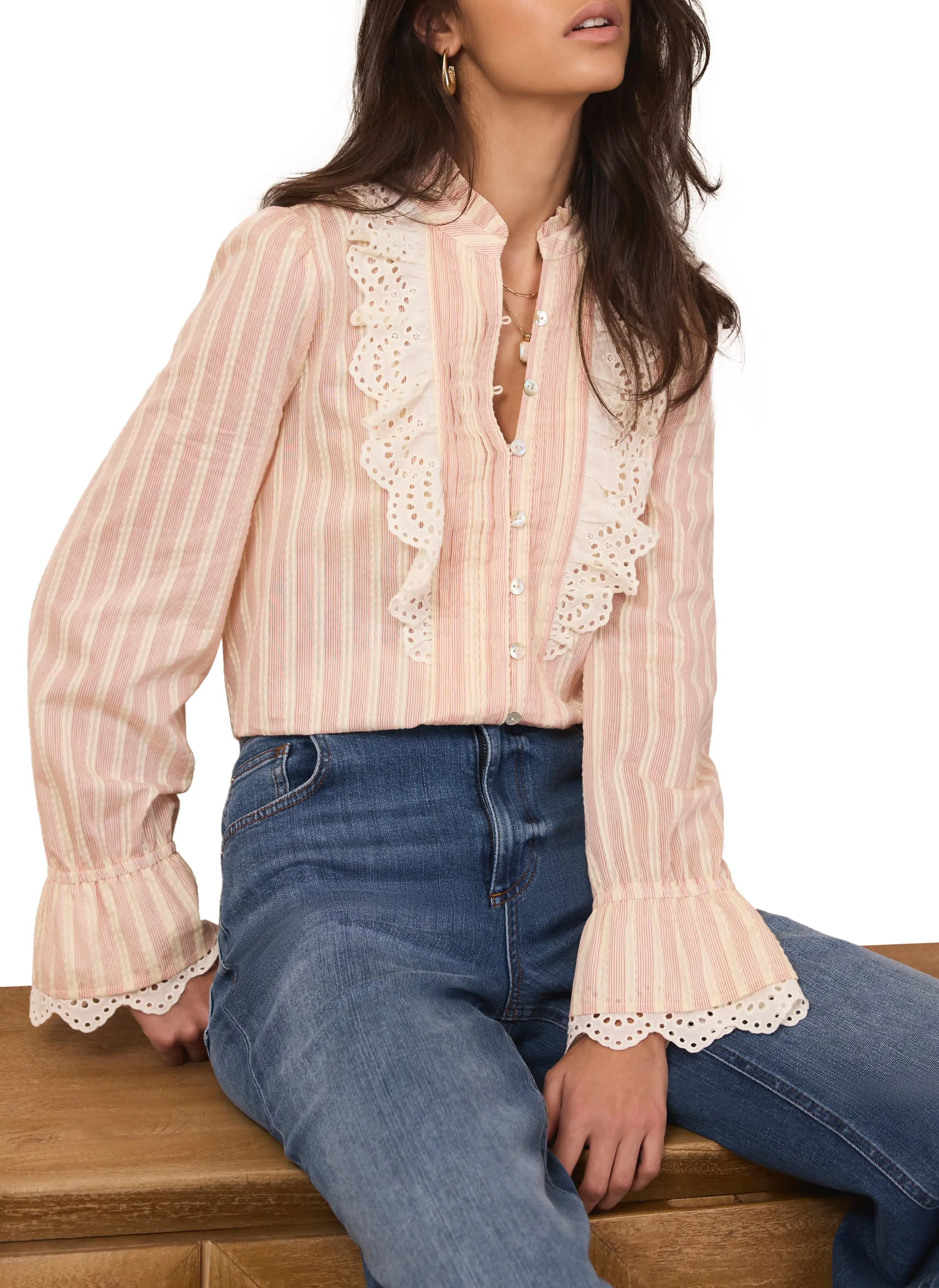 Striped Broderie Trim Blouse (Women) | Nordstrom | Nordstrom