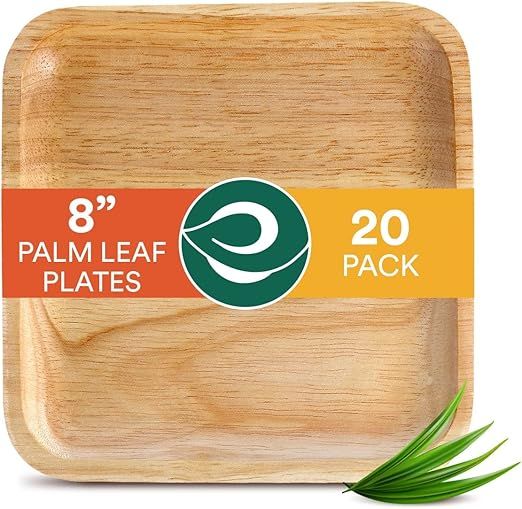 ECO SOUL 100% Compostable 8 Inch Square Palm Leaf Plates [20-Pack] I Premium Disposable Plates Se... | Amazon (US)