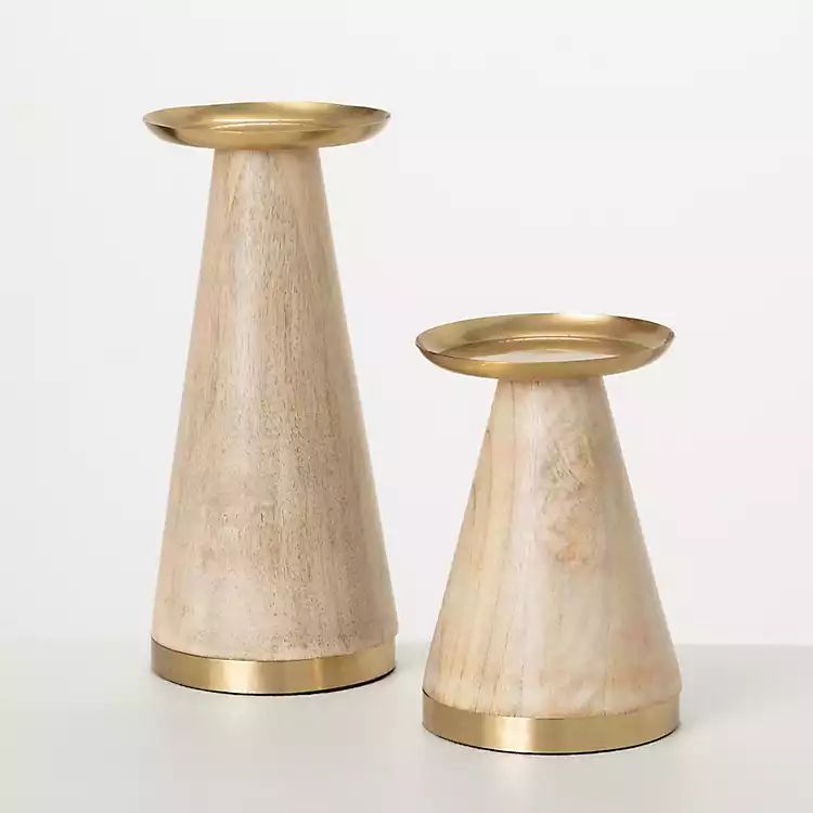 New! Gold Wood Tapered Pillar Candle Holders, Set of 2 | Kirkland's Home