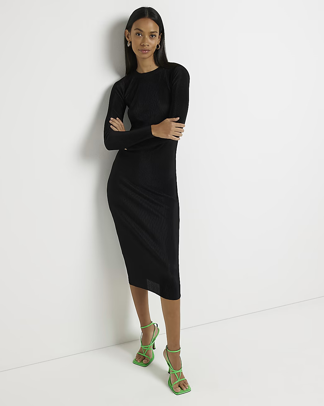 Black long sleeve midi bodycon dress | River Island (UK & IE)