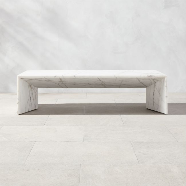 Ilise 50" White Marble Indoor/Outdoor Coffee Table | CB2