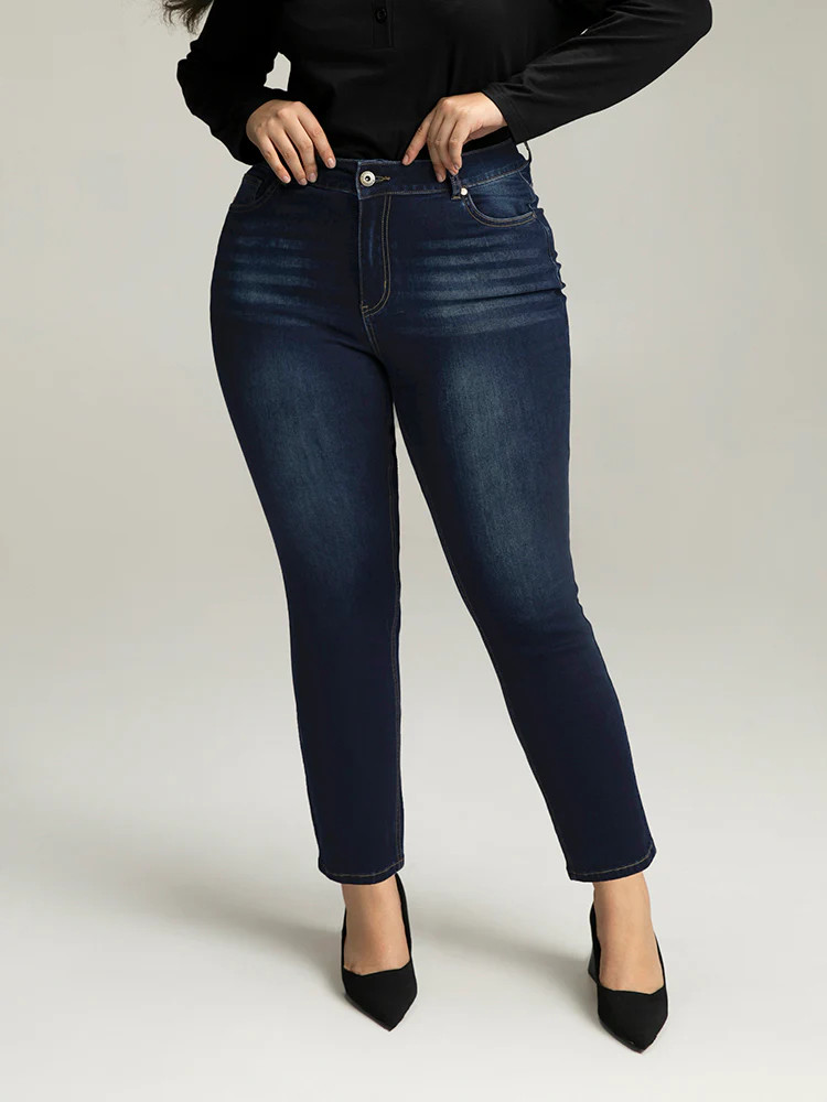 Plain Straight Leg Pocket High Rise Jeans | Bloomchic