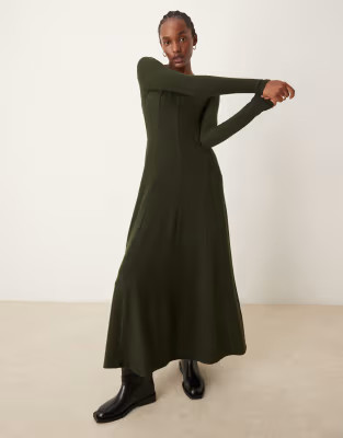 ASOS DESIGN supersoft long sleeve maxi dress with seam detail in dark green | ASOS | ASOS (Global)