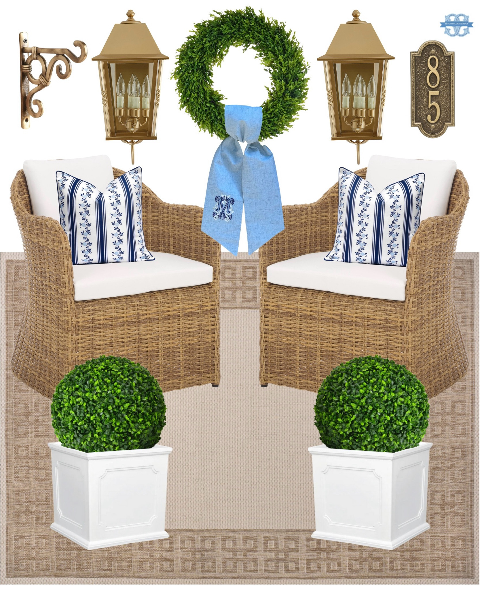 Outdoor Grandmillennial decor for a Front Porch or Patio!💙🌳

Home Decor, Wreath, Wicker Chair, Patio Furniture, Boxwood

#LTKHome