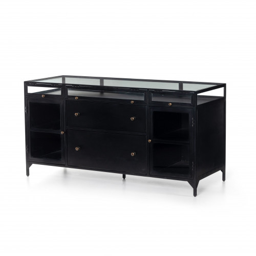 Four Hands Shadow Box Modular Filing Credenza Black | Gracious Style