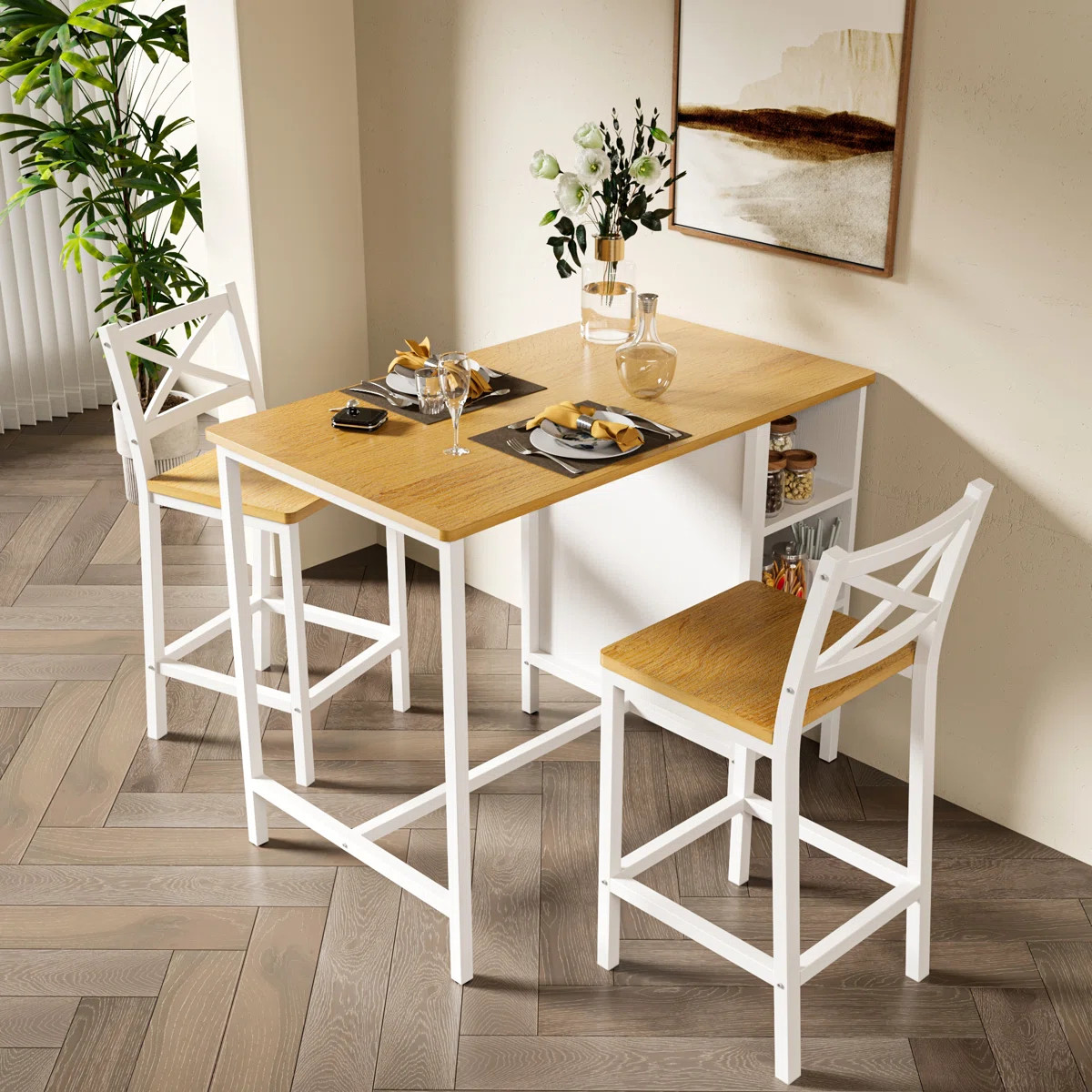 Industrial Style 3 Pieces Counter Height Dining Room Set With Storage Shelves, 41.3'' L Rectangul... | Wayfair North America