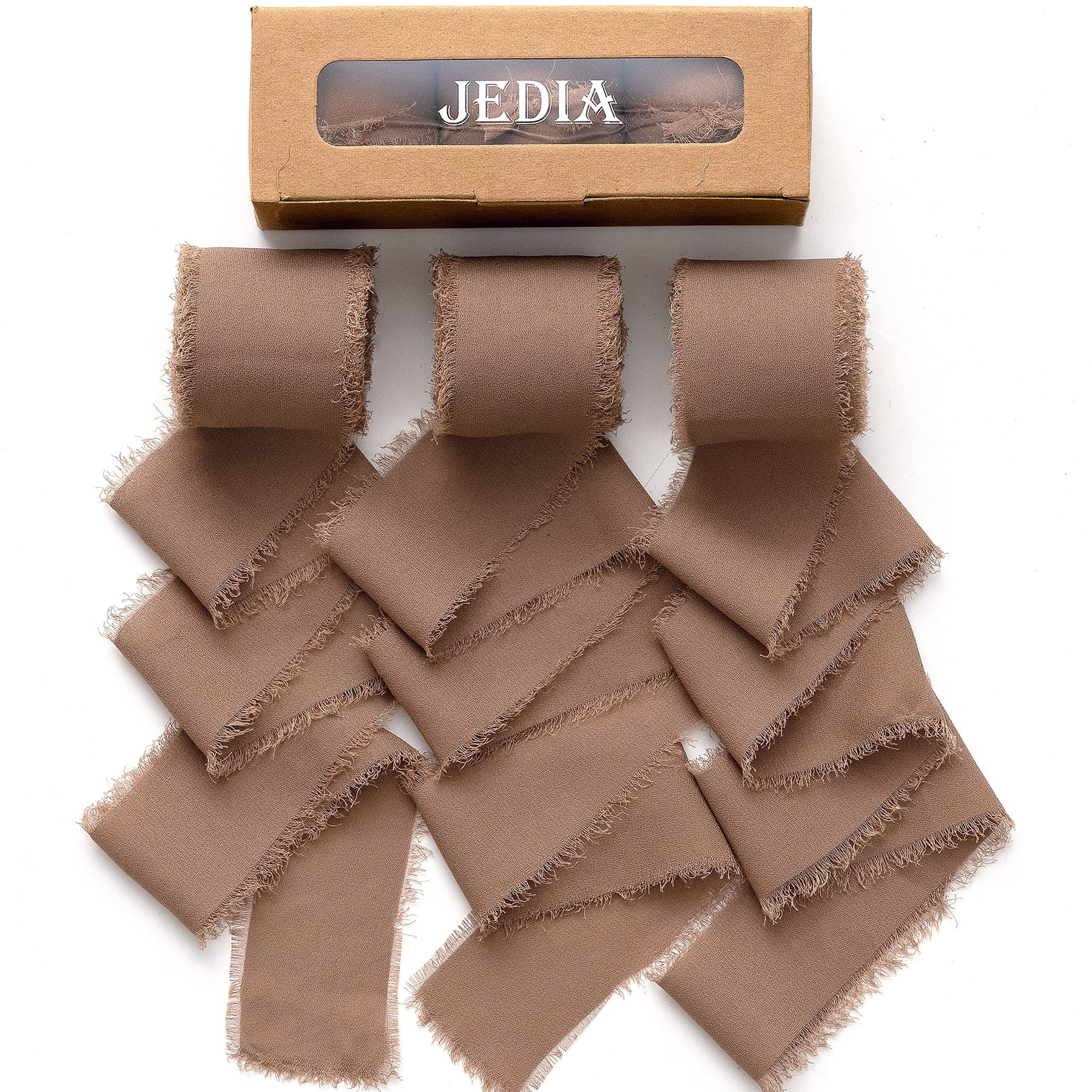 Fall Ribbon, 3 Rolls Brown Handmade Fringe Chiffon Silk Ribbons, 1.5" x 7Yd Ribbon Set for Gift Wrapping, Wedding Invitations, Bouquet Wrap, Bridal Bouquets, DIY Crafts | Amazon (US)