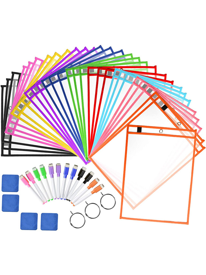 Dry Erase Pockets Sheet Protectors 30 Pack Reusable Oversized 10" x 13" Clear Durable Plastic Sle... | SHEIN
