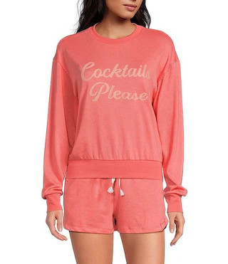 Long Sleeve Crew Neck Whipstitch Cocktails Please French Terry Pullover | Dillard's