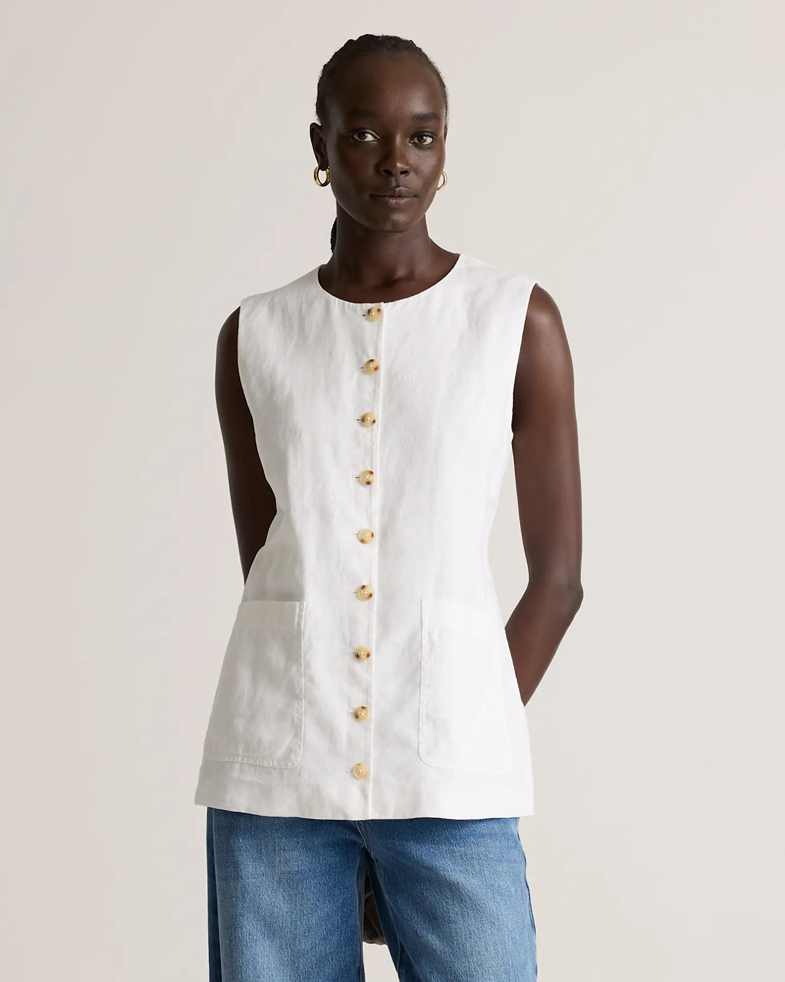100% European Linen Longline Vest | Quince