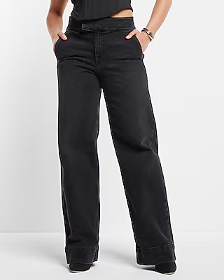 High Waisted Washed Black Tall Hem Wide Leg Jeans | Express
