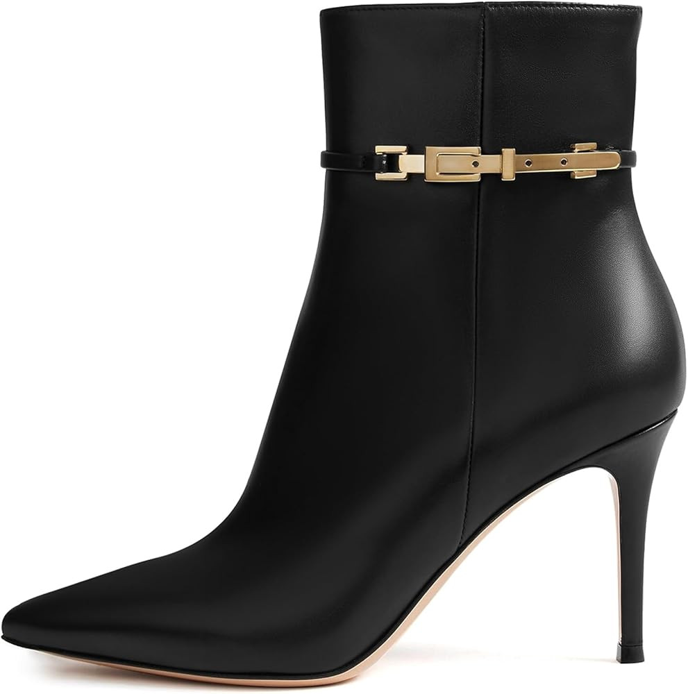 MIRAAZZURRA Ankle Boots for Women Pointed Toe Stiletto High Heel Sexy Ankle Booties with Chain Si... | Amazon (US)