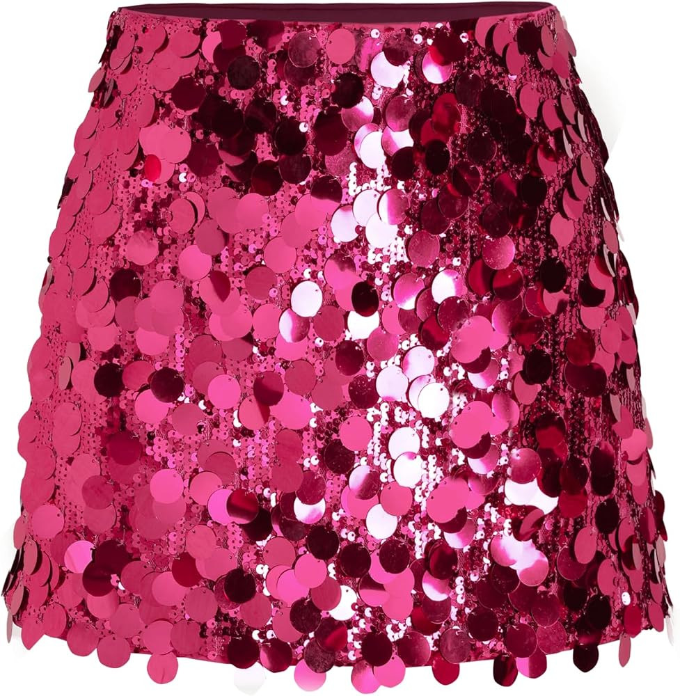 CIDER Sequin Mini Skirt Shimmer Detail - Women Night Out Party Club Sparkly Bodycon Mid Waist | Amazon (US)