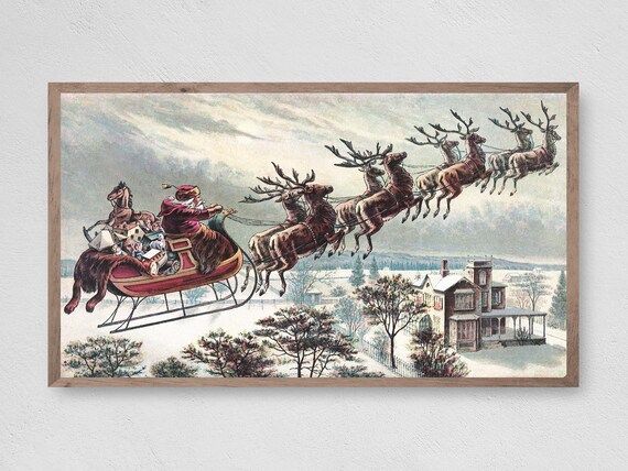 Samsung Frame TV Art Christmas, Vintage Santa's Sleigh, Instant Download, Winter, Christmas, Sant... | Etsy (US)