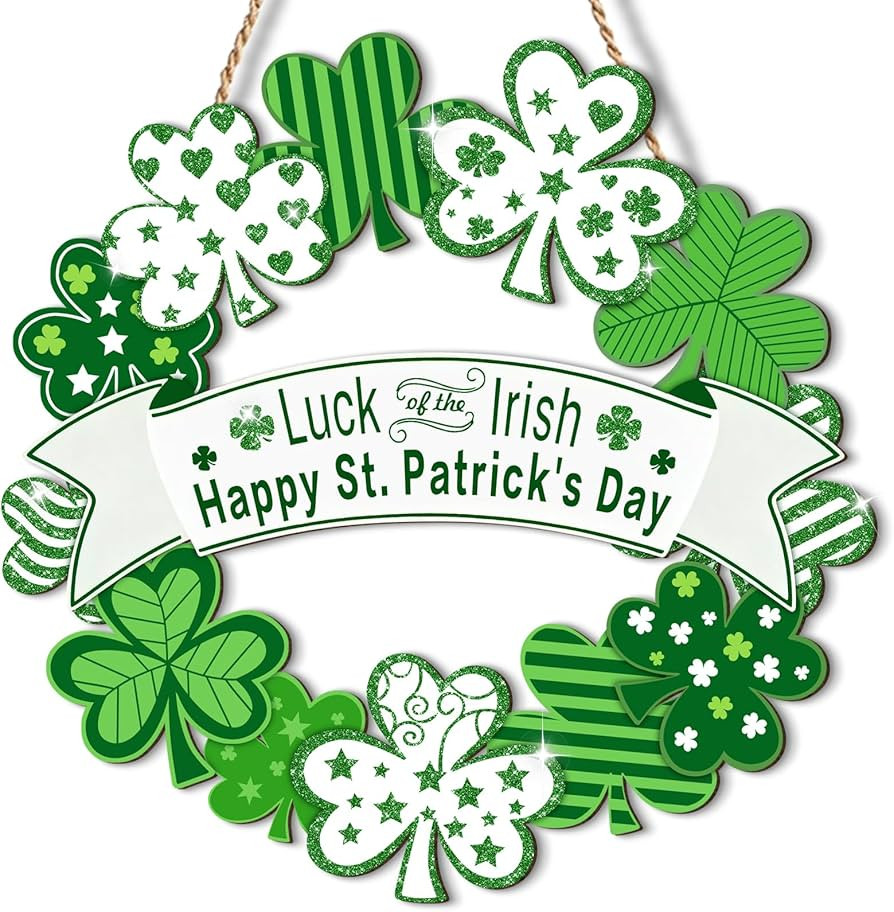 St. Patrick's Day Wooden Wreath Sign-Luck of The Irish Shamrock Hanging Decor for Front Door Home... | Amazon (US)
