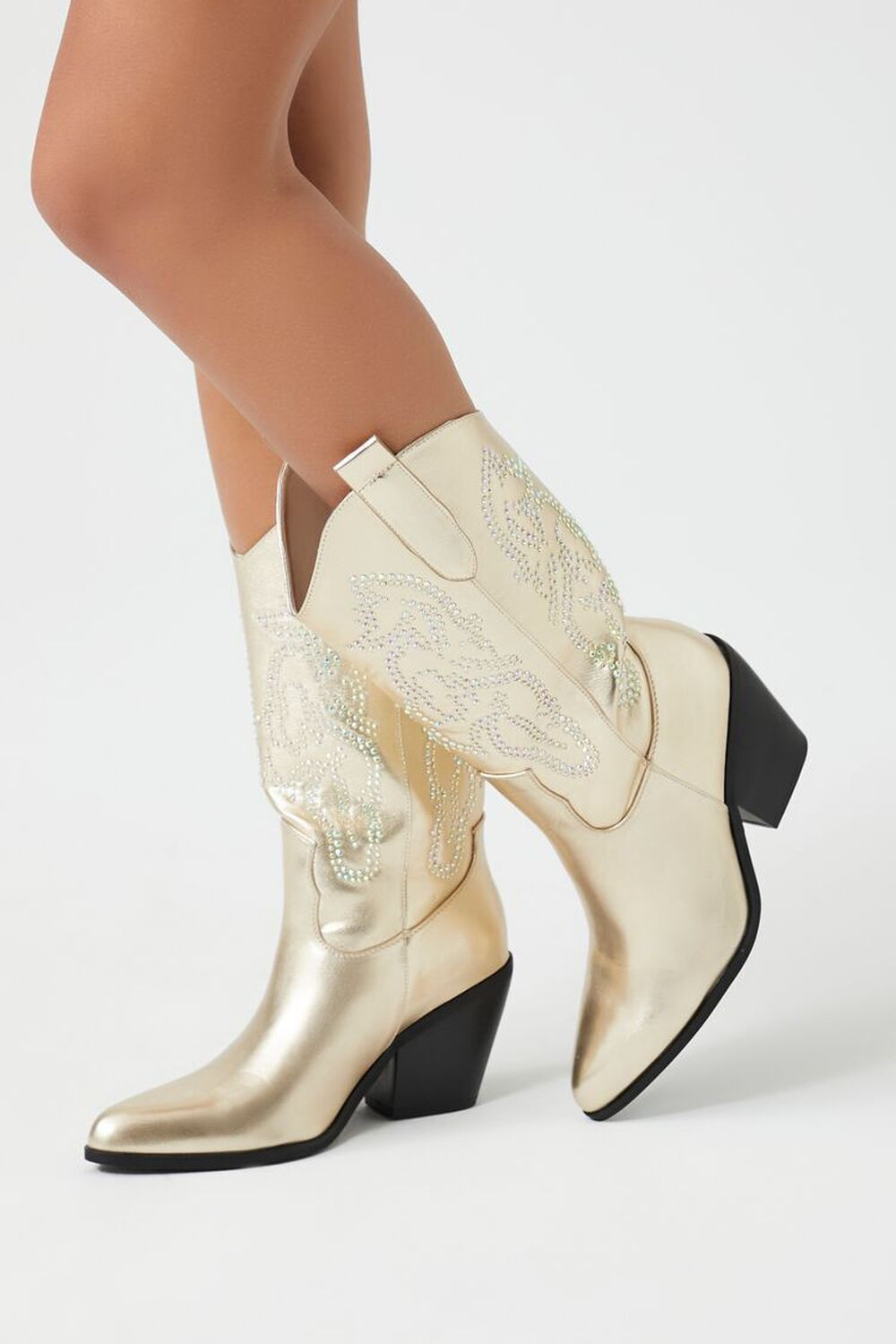 Metallic Rhinestone Cowboy Boots | Forever 21 (US)